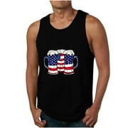 DLfVUB Men's Beer American Flag Independence Day Tanks Big and Tall Sleeveless T-Shirt Casual Round Neck Shirt Summer Beach Holiday Party Tops Black XXXL
