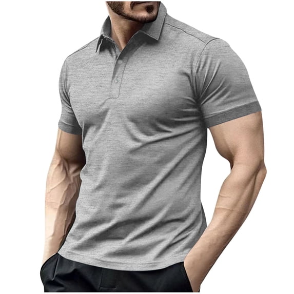 DLfVUB Men's Button Down 100% Cotton Polo Shirts Lapel Solid Color T-Shirt Short Sleeve Button Down Relaxed Shirt Sports Workout Breathable Tees Gray XXXL
