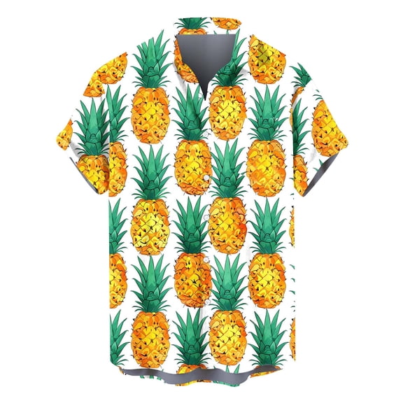 DLfVUB Men's Fashion Pineapple Shirts Short Sleeve Button Down Pocket Shirts Hawaiian Summer Beach Lightweight Casual T-Shirt Lapel Quick Dry Tee White M