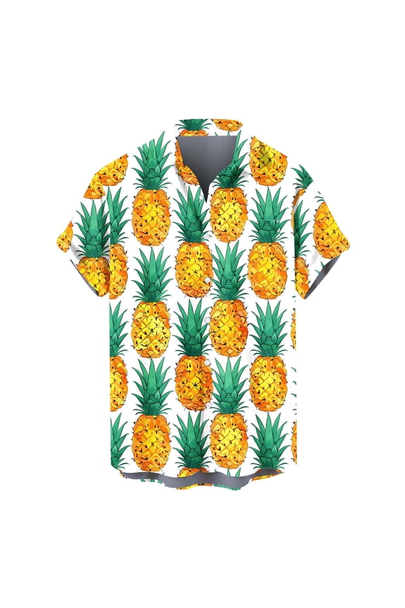 Men's Fashion Pineapple Shirts Short Sleeve Button Down Pocket Shirts Hawaiian Summer Beach Lightweight Casual T-Shirt Lapel Quick Dry Tee White S