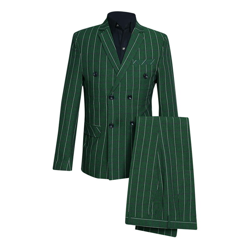 DLfVUB Men s Pinstripe Suit Slim Fit 2 Pieces Double Breasted Blazer Pant for Wedding Business Formal Suits Jacket Long Sleevr Coats Green XXL Walmart