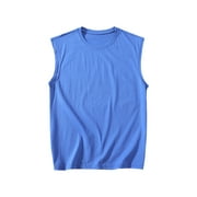 DLfVUB Men's Sleeveless Basic Vest Cotton Solid Color Tops Big and Tall Relaxed Fit Breathable Sports Workout T-Shirt Casual Crew Neck Comfort Tank Navy M