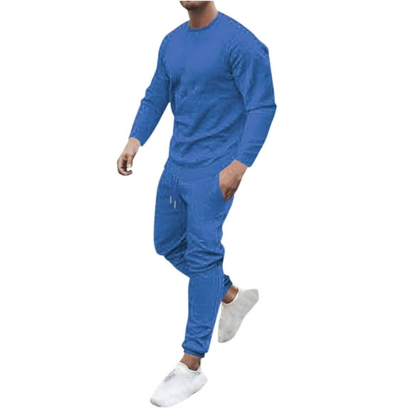 DLfVUB Mens 2 Pieces Sets Solid Color Tracksuit Outfit Set, Jogging Sport Gym Sweatsuit Sweat Pants Activewear Jumpsuit Casual Tracksuit Light Blue M