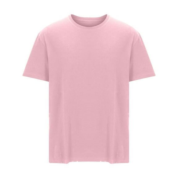 DLfVUB Mens Basic Tees Tops Crew Neck Solid Color Cotton T-Shirt Short Sleeve Big and Tall Loose Breathable Shirts Summer Casual Everyday T-Shirts Pink XXXL