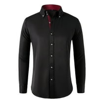 DLfVUB Mens Casual Button Up Dress Shirt Cotton Solid Color Long Sleeve Business Shirts Leisure Loose Breathable Tees Tops Lapel Comfy Blouse Black XXXL