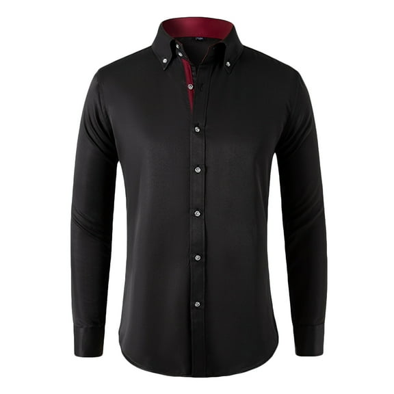DLfVUB Mens Casual Button Up Dress Shirt Cotton Solid Color Long Sleeve Business Shirts Leisure Loose Breathable Tees Tops Lapel Comfy Blouse Black XXXL