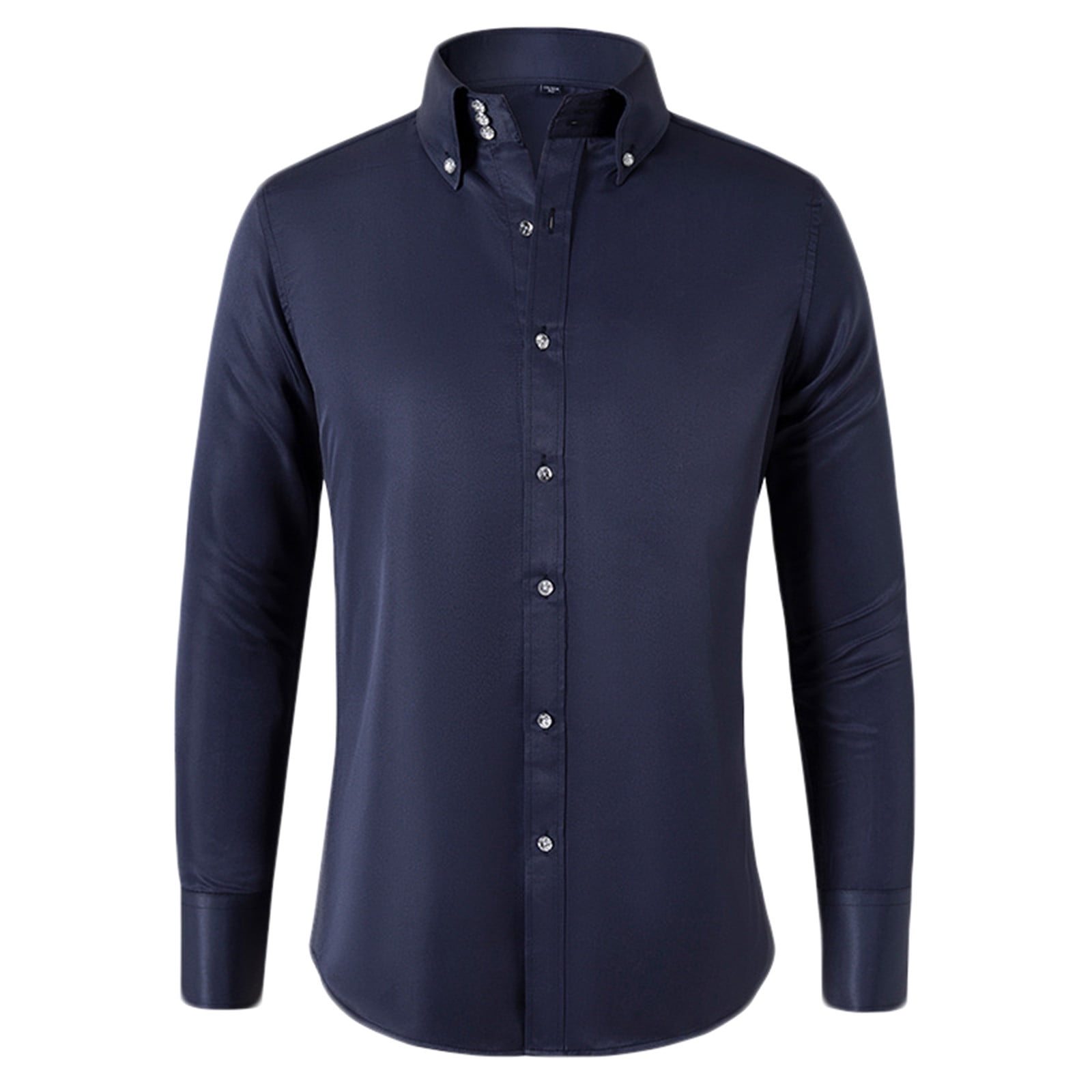 DLfVUB Mens Casual Button Up Dress Shirt Cotton Solid Color Long Sleeve ...