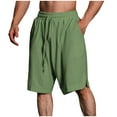 DLfVUB Mens Cotton Linen Shorts Casual Elastic Waist Drawstring Inseam