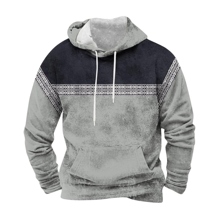 DLfVUB Mens Hoodie Casual Retro Ethnic Style Printed Long Sleeve Hooded Sweatshirts with Pocket Drawstring Streetwear Fall Winter Comfy Tops Dark Gray XXXL Walmart