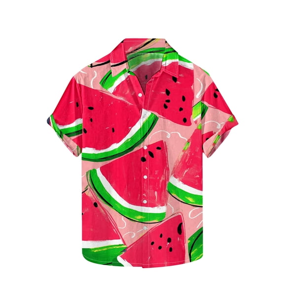 DLfVUB Mens Watermelon Printed Hawaiian Shirts Turndown Collar Button Down T-ShirtS Summer Vacation Beach Basic Shirt Big and Tall Short Sleeve Tees Watermelon Red XXXL