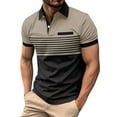 thumbnail image 1 of DLfVUB Polo Shirts for Men Short Sleeve Button Down Golf Polo T-Shirts Fashion Stripe Patchwork Graphic Shirts Tee Lapel Pocket Workout Shirts Tops Khaki XXL, 1 of 6