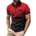 thumbnail image 1 of DLfVUB Shirts for Men Short Sleeve Button Down Golf T-Shirts Fashion Stripe Patchwork Graphic Shirts Tee Lapel Pocket Workout Shirts Tops Red XXL, 1 of 6