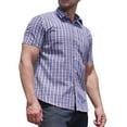 thumbnail image 1 of DLfVUB Short Sleeve Plaid Dress Shirts for Men Cotton Big and Tall Tee Tops Summer Classic Wrinkle-Free Casual Button Down Checked Shirts with Pockets Blue XXXL, 1 of 9