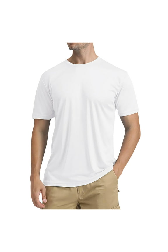 Short Sleeve T-Shirts for Men Quick Dry Running Sun Protection Rash Guard Tees Stretch Lightweight Breathable Casual T-Shirt Round Neck Tops White M