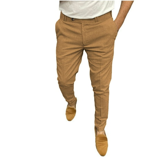 DLfVUB Slim Fit Dress Pants for Men Skinny Stretch Fashion Formal Business Casual Trousers Solid Color Straight Leg Pockets Long Pants Khaki M