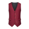 thumbnail image 1 of DLfVUB Slim Fit V Neck Solid Suit Vest for Men Vintage Gentleman Wedding Party Waistcoat Tank Trendy Chain Single Breasted Vests Tops With Pockets Wine M, 1 of 9