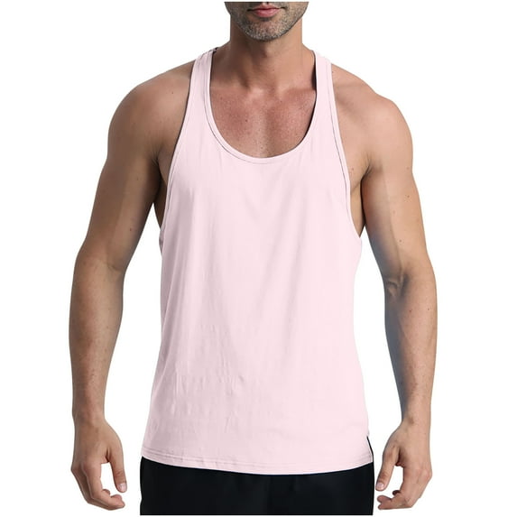 DLfVUB Solid Colour Cotton Round Neck Tank Tops for Men Workout Gym Fitness Muscle Vest Sleeveless T-Shirts Casual Lightweight Quick Dry Tees Pink M