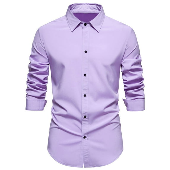 DLfVUB Stand Up Collar Shirts for Men Long Sleeve Solid Color Basic Dress Shirt Casual Botton Down Business Formal Blouse Breathable Loose Tops Hot Pink XXL