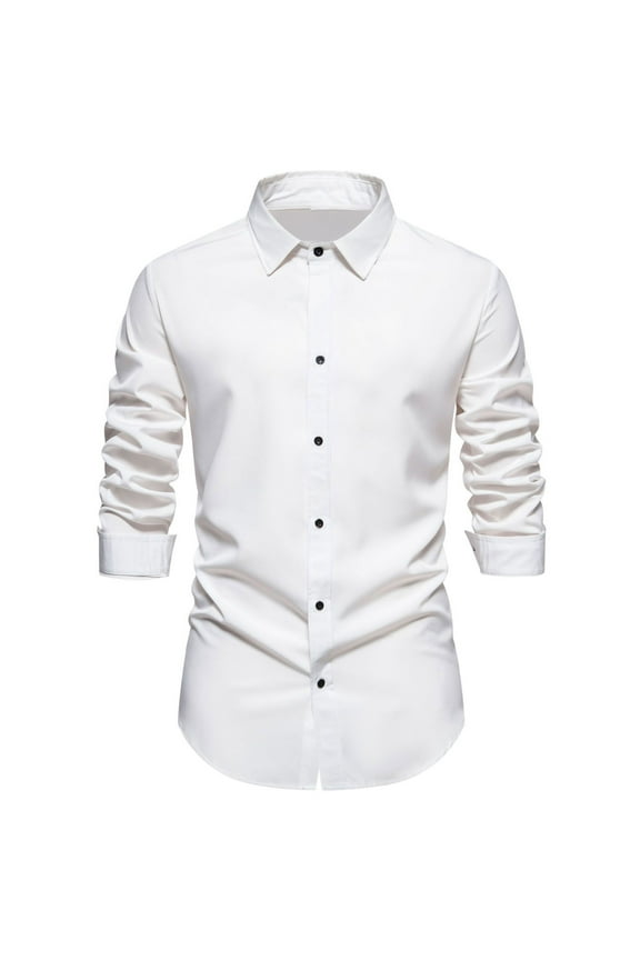 Stand Up Collar Shirts for Men Long Sleeve Solid Color Basic Dress Shirt Casual Botton Down Business Formal Blouse Breathable Loose Tops White XL