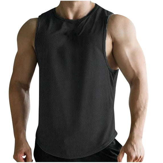 DLfVUB Tank Tops for Men Lightweight Quick Dry Workout Sport Shirts Casual Sleeveless Breathable Muscle T-Shirt Stylish Solid Color Round Neck Vest Black XL