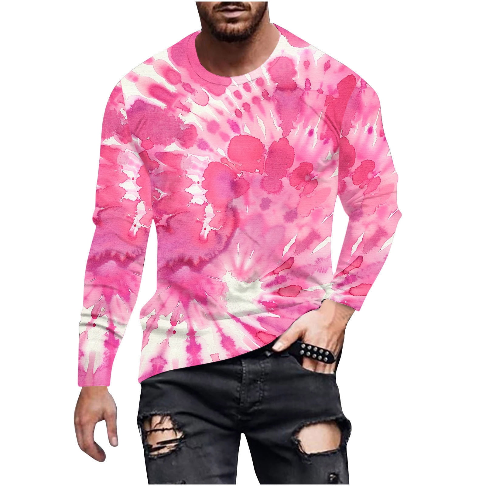 DLfVUB Tie Dye TShirts for Men Long Sleeve Regular Fit TShirt Blouse