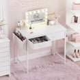 thumbnail image 1 of DLisiting White Small Desk with Fabric Drawers - 32 Inch Vanity Desk with Storage Drawer and Bag for Bedroom, Study Writing Table for Small Spaces, White, 1 of 9