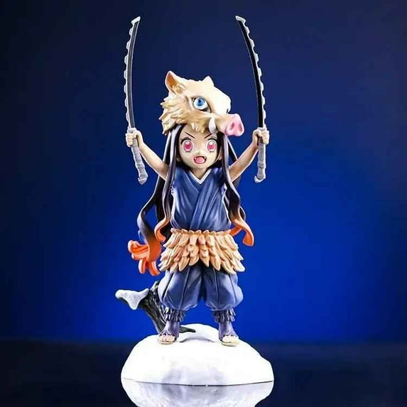 DLuong 19.5cm Nezuko Cosplay Inosuke Figure - Cute Pig Head Standing Pose Anime Statue - Decorative Model for Collection & Display