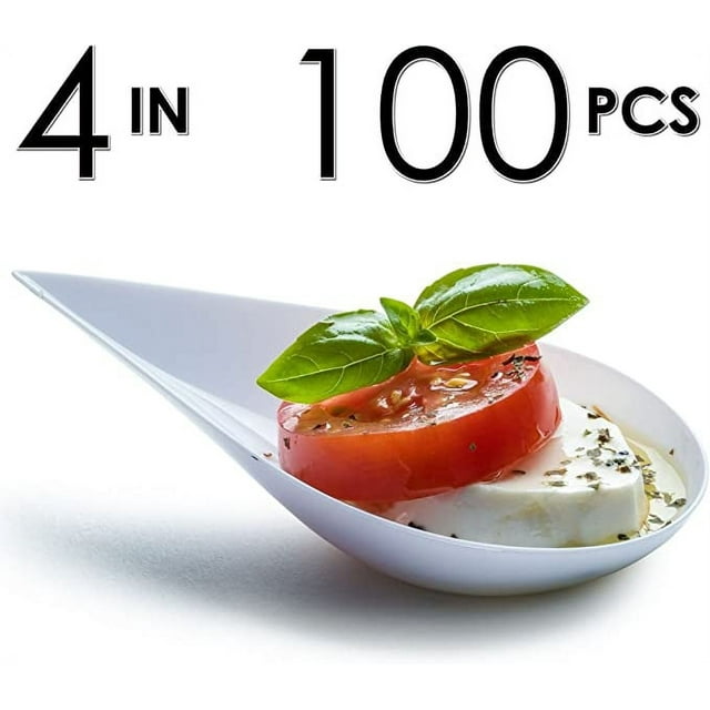 DLux 100 4in Tear Drop Mini Appetizer Plates, Reusable White Plastic