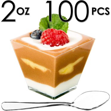 100 Pack 3 Oz Clear Plastic Dessert Cups With Spoons - Mini Parfait & Appetizer Tasting Cups