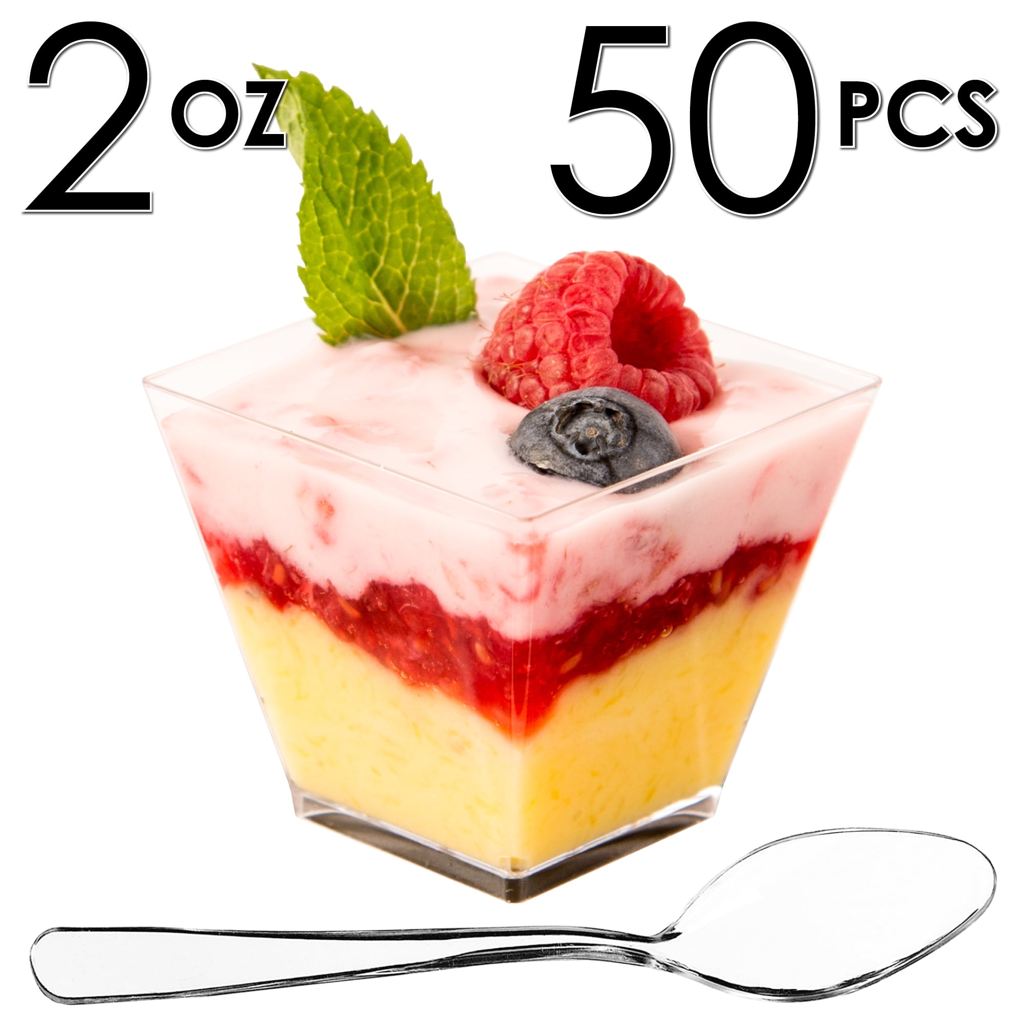 OUNONA 50pcs Disposable Plastic Cups Fruit Dessert Cups Clear Salad Parfait  Cups with Lids (250ml)