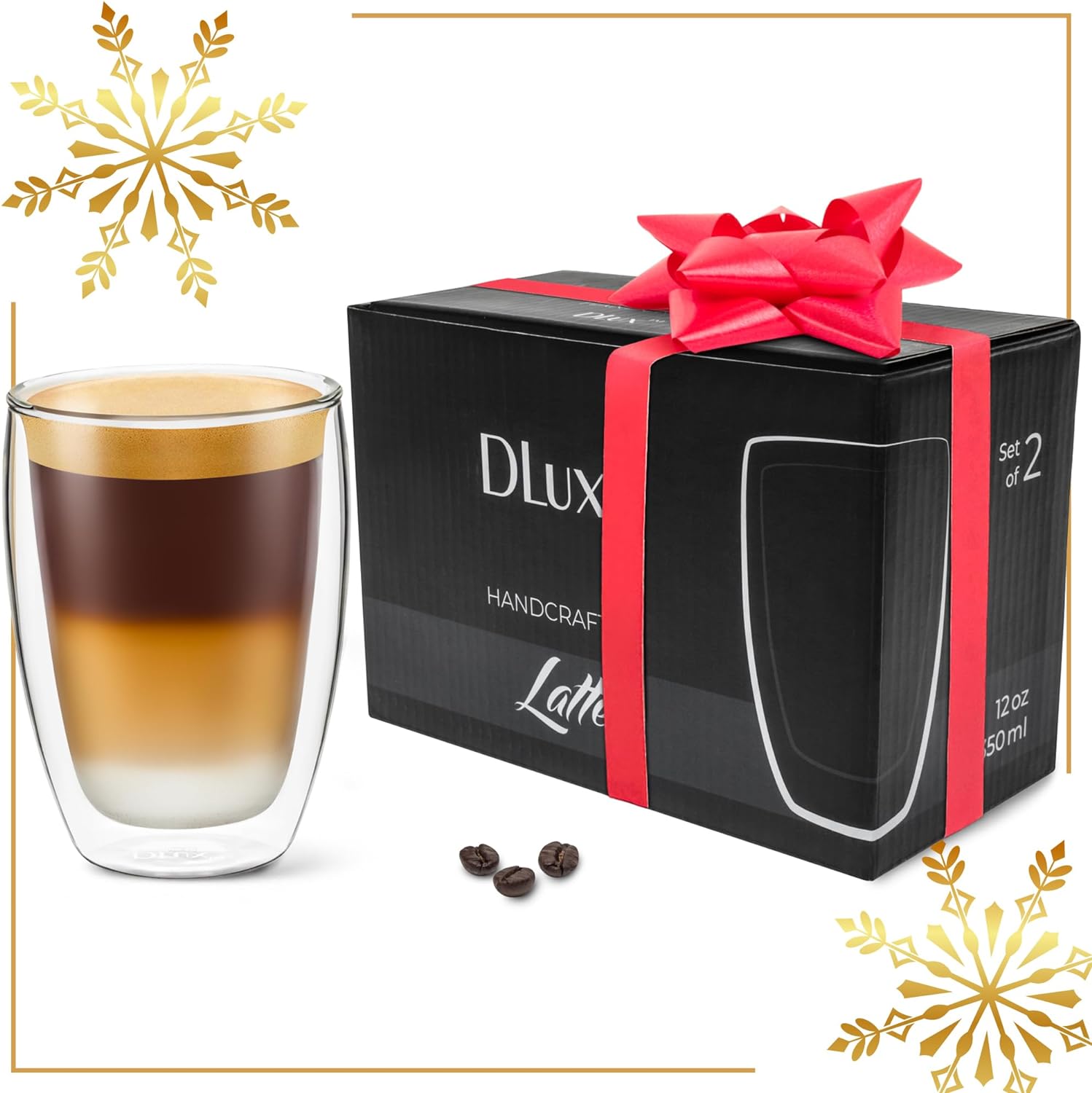 DLBMVCDE Espresso Glass Mugs Set Of 2 - 6oz Borosilicate, Left & Right Spout, Stackable, For Latte, Cappuccino & Espresso Machines