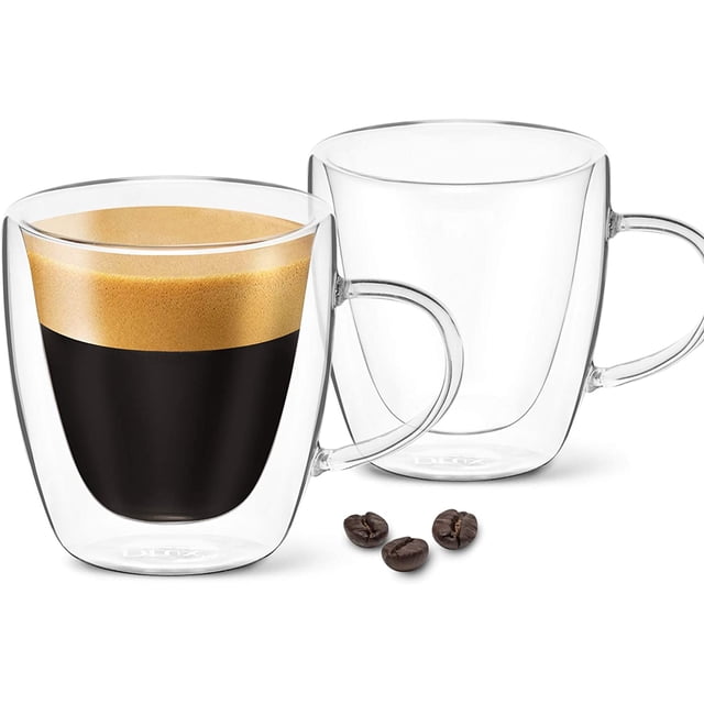 DLux Espresso Coffee Cups 3oz, Double Wall, Clear Glass Set of 2 ...