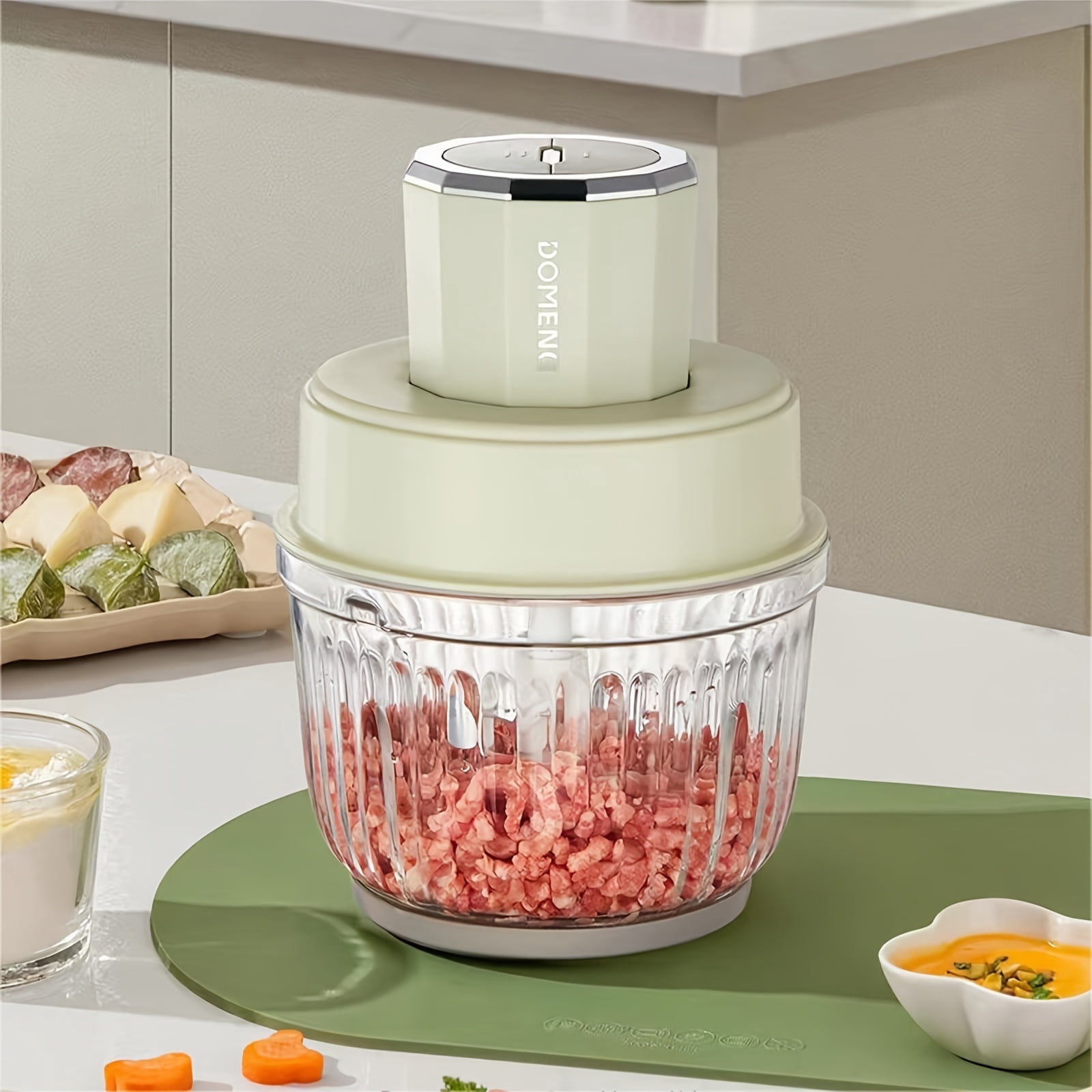 DM-J008-Meat Grinder, Household Electric Small Food Processor, Minced Meat, Minced Vegetable Filling（green）