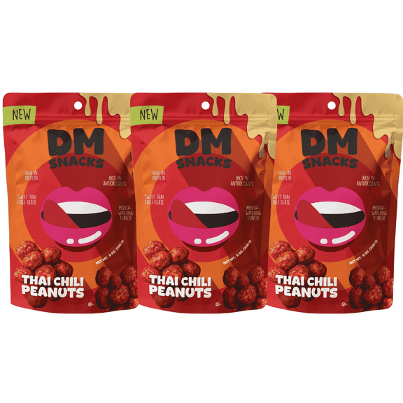 DM Snacks Thai Chili Peanuts - 1.5 lbs - 3 Bags of Hot and Spicy Nuts