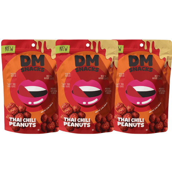 DM Snacks Thai Chili Peanuts - 1.5 lbs - 3 Bags of Hot and Spicy Nuts