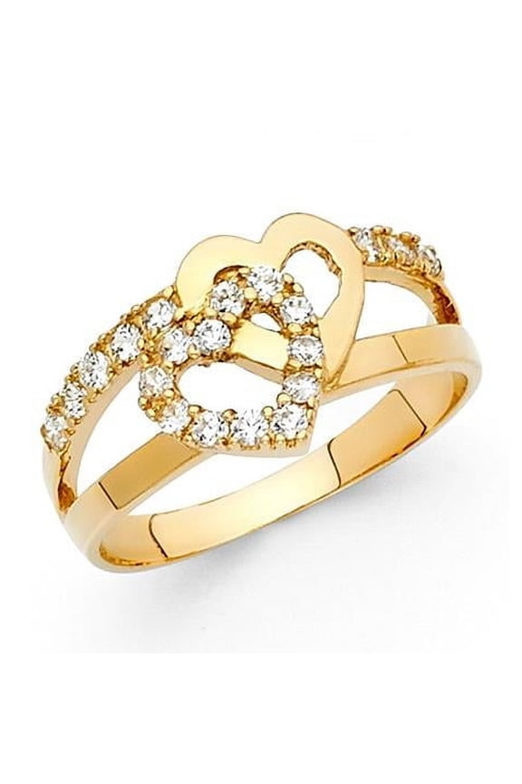 DM02016RG-sz7 14K Yellow Gold Cubic Zirconia Interlocking Heart Right Hand Ring - Size 7