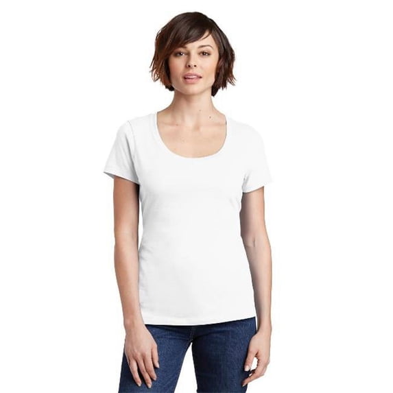 DM106L Ladies Perfect Weight Scoop Tee, Bright White - Extra Small