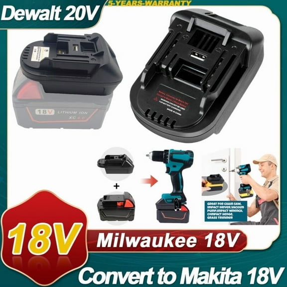 DM18M Converter Battery Adapter with USB Charging Socket for Dewalt 20V Battery & Milwaukee M18 18V Lithium Battery Converter to Makita 18V BL1830 BL1840 BL1850 Cordless Tools Use(Bare Adapter Only)