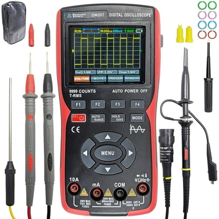 DM207 Handheld 2-in-1 Oscilloscope Multimeter with Backlit Color Screen, Single Channel 10MHz Bandwidth, 9999 Counts True RMS DMM with Temperature Measurement, Rechargeable - Electronix Express