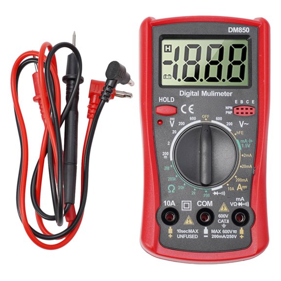 DM850 Digital Multimeter, 1999-Count Multimeter for AC/DC Voltage, Resistance, Continuity & Diode Testing, Compact Portable Design with Extendable Stand and Audible Buzzer