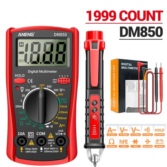 SMLCON DM850 Red Multi-function Digital Multimeter Voltage Tester with Non-contact Voltage Tester