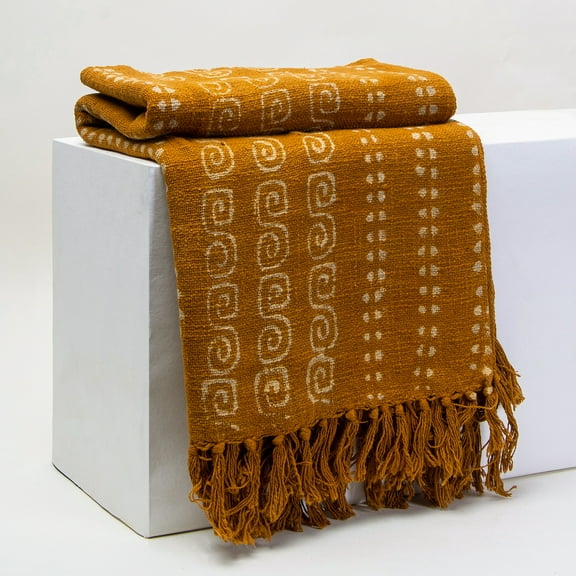 DMAASA 100% Block Print Handloom Mustard Yellow Sofa Throw Blanket for Couch All Seasons