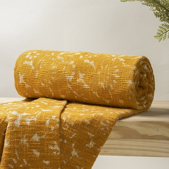 DMAASA 100% Block Print Yellow Sofa Throw Blanket for Couch All Seasons