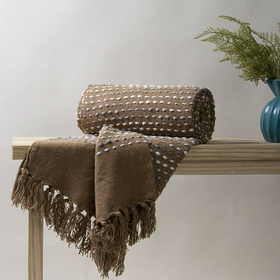 DMAASA 100% Brown Threads Pure Cotton Woven Throw Blanket for Couch, Lightweight Blankets for Bed, Fuzzy Cozy Blanket Throw for Sofa, Travel, Jacquard Pattern,
