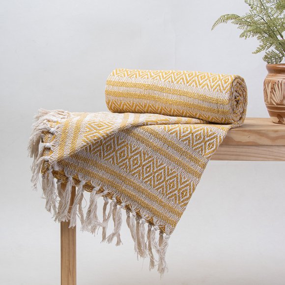 DMAASA 100% Hand woven Cotton Throw, Turkish Blanket , Pure Cotton Handmade Throw, Couch Coverlet, Summer Light Weight Throw, Bedding Gift