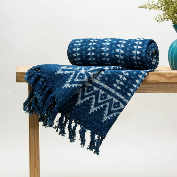 DMAASA Blue Indigo Hand Block Print Sofa Throw Blanket for Couch All Seasons