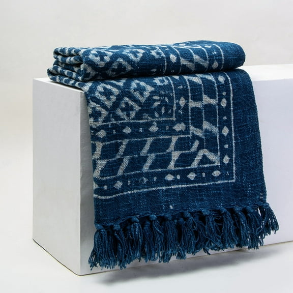 DMAASA Blue Indigo Hand Block Print Sofa Throw Blanket for Couch All Seasons
