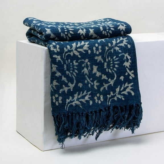 DMAASA Blue Indigo Hand Block Print Sofa Throw Blanket for Couch All Seasons
