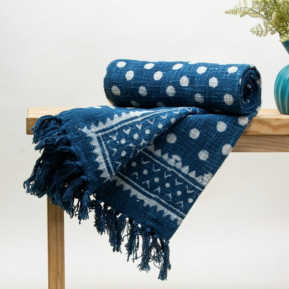 DMAASA Blue Indigo Hand Block Print Sofa Throw Blanket for Couch All Seasons