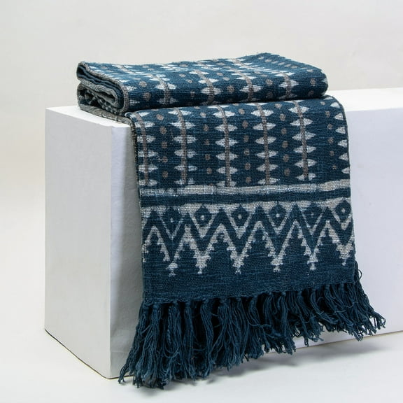DMAASA Blue Indigo Hand Block Print Sofa Throw Blanket for Couch All Seasons